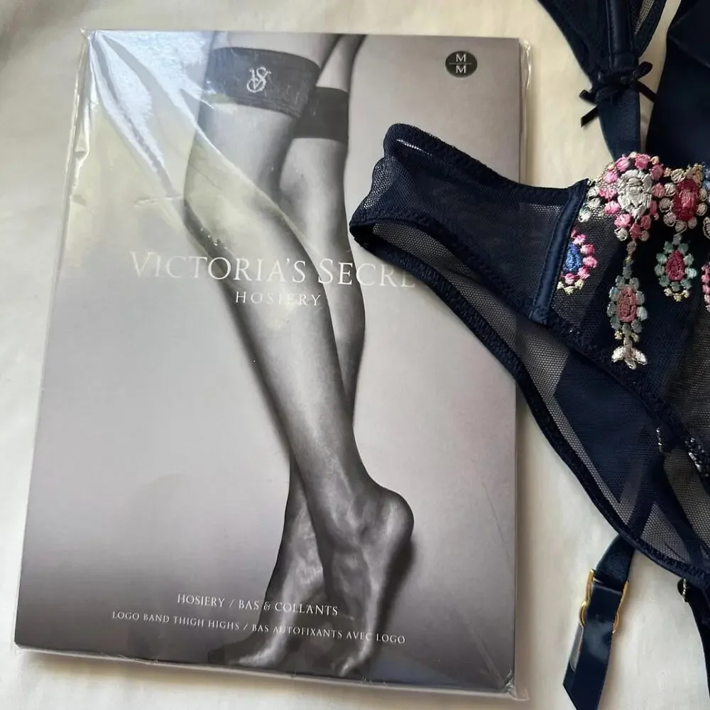 Victoria's Secret Bejeweled Embroidery Garter and Panty